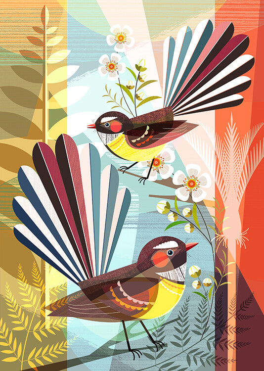 Fantail Friends in White Frame