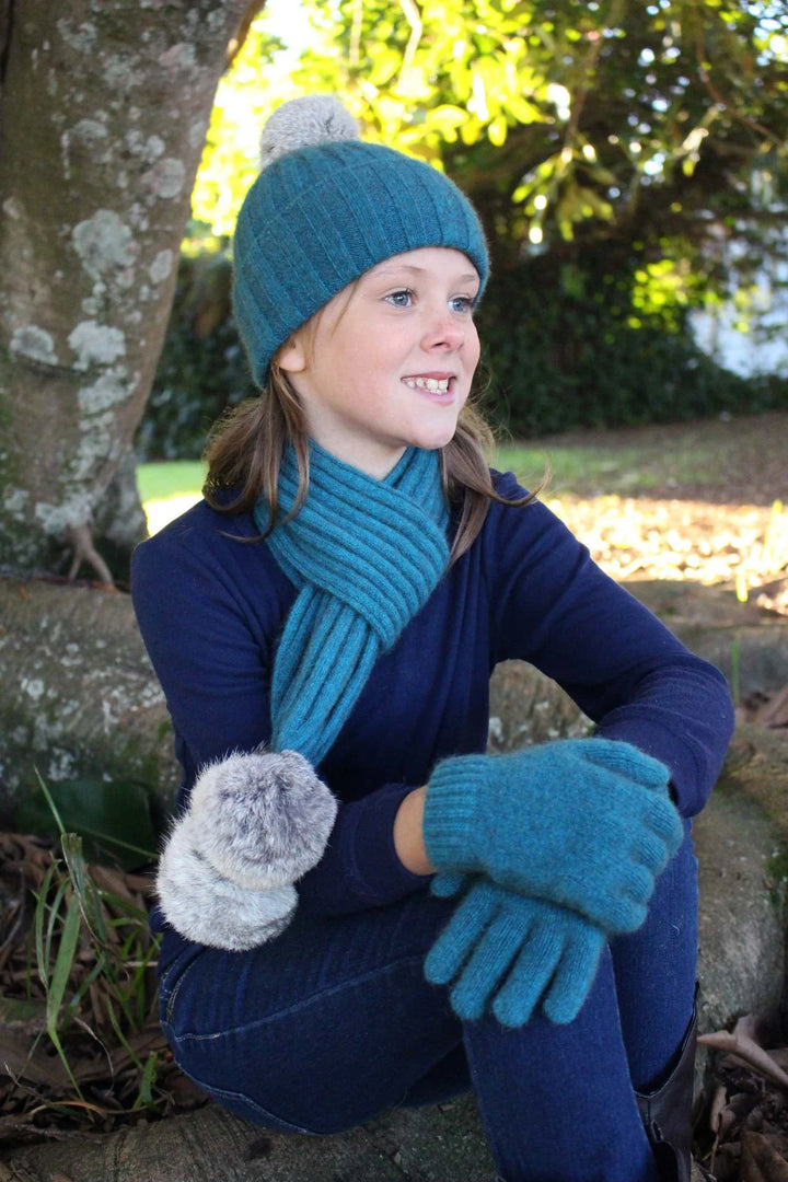 Child's Merino & Possum Cottontail Beanie Teal