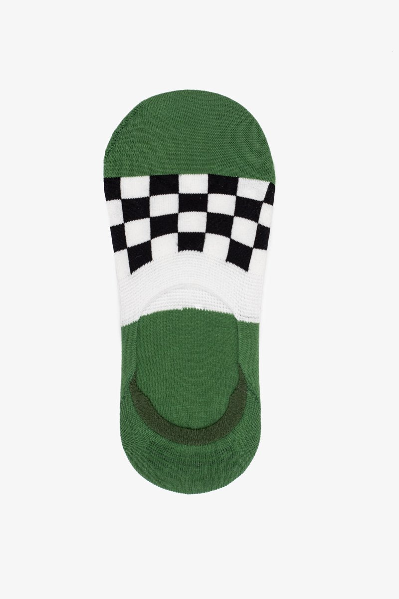 No Show Sock Green Racer Check