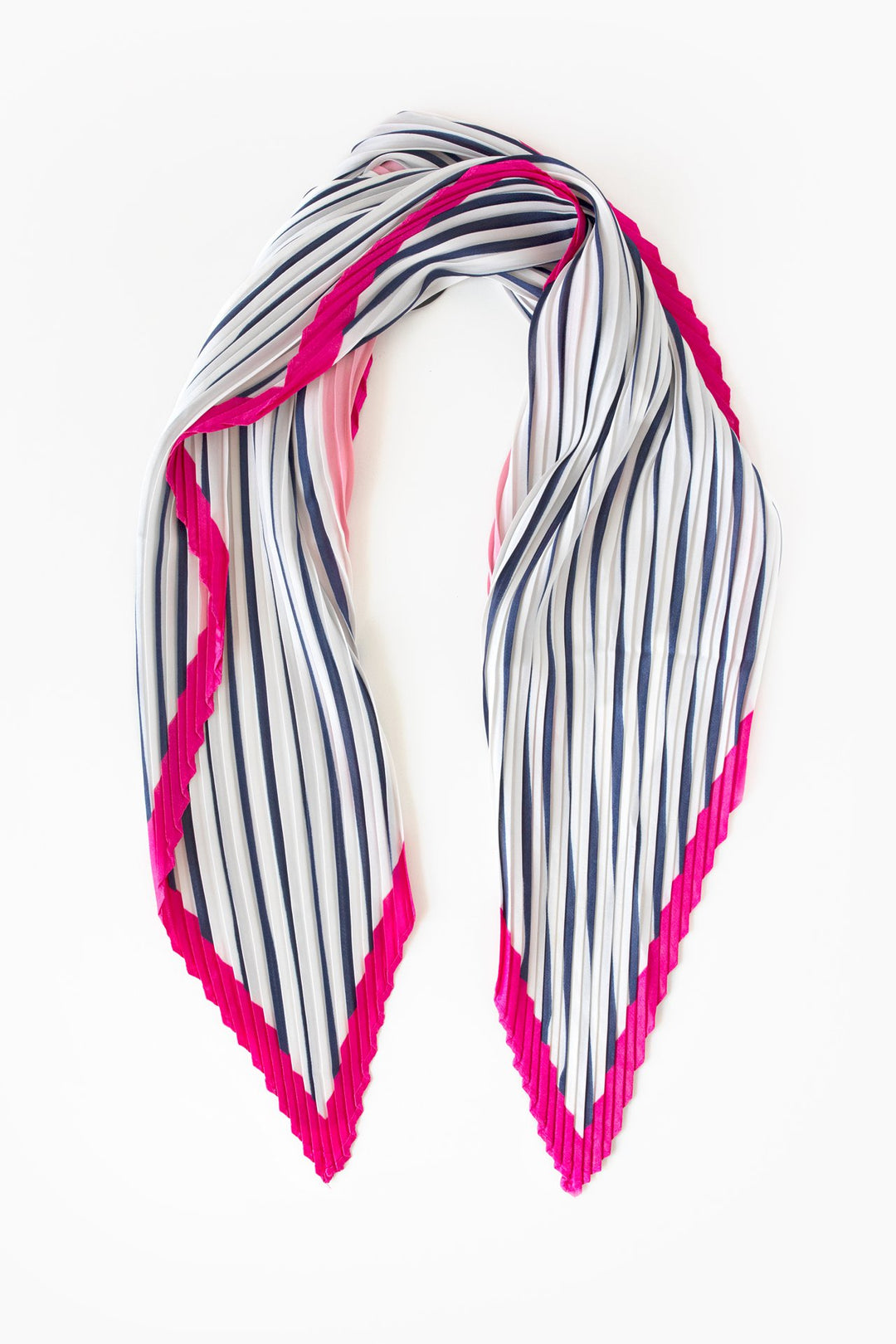 Scarf Pleated Pink & Navy Stripe