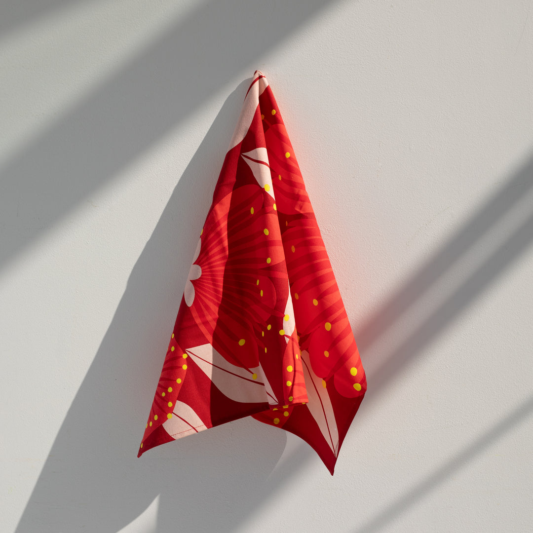 Bright Pohutukawa Red Teatowel
