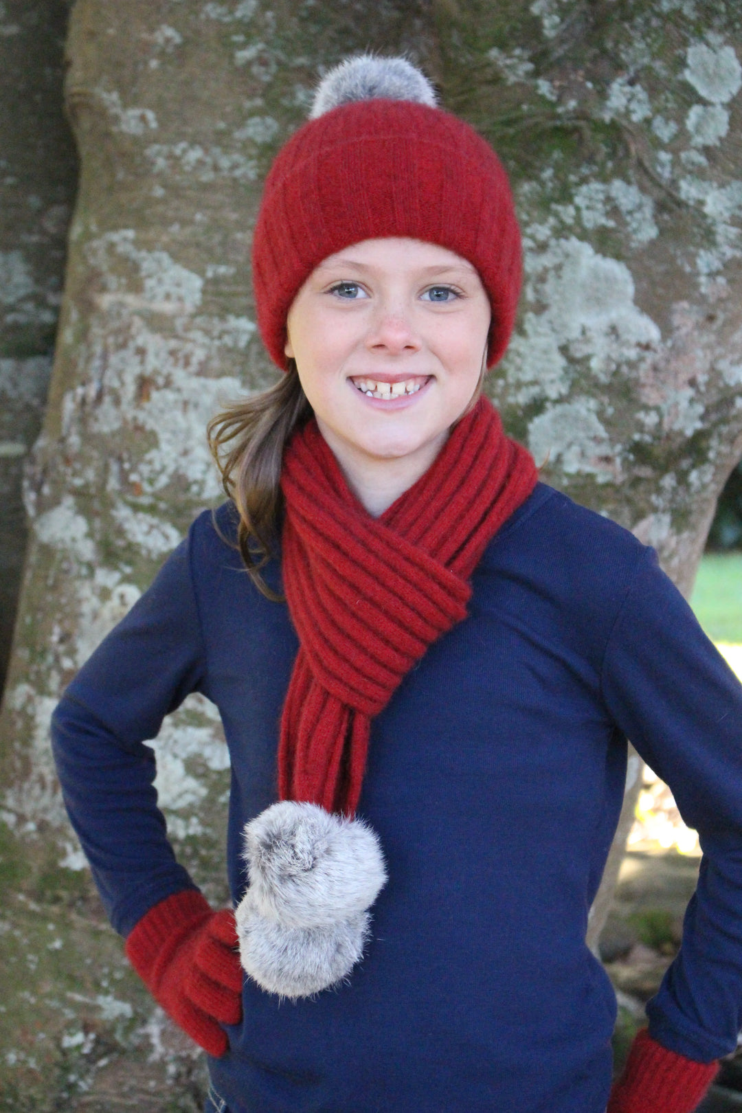 Child's Merino & Possum Cottontail Beanie Red