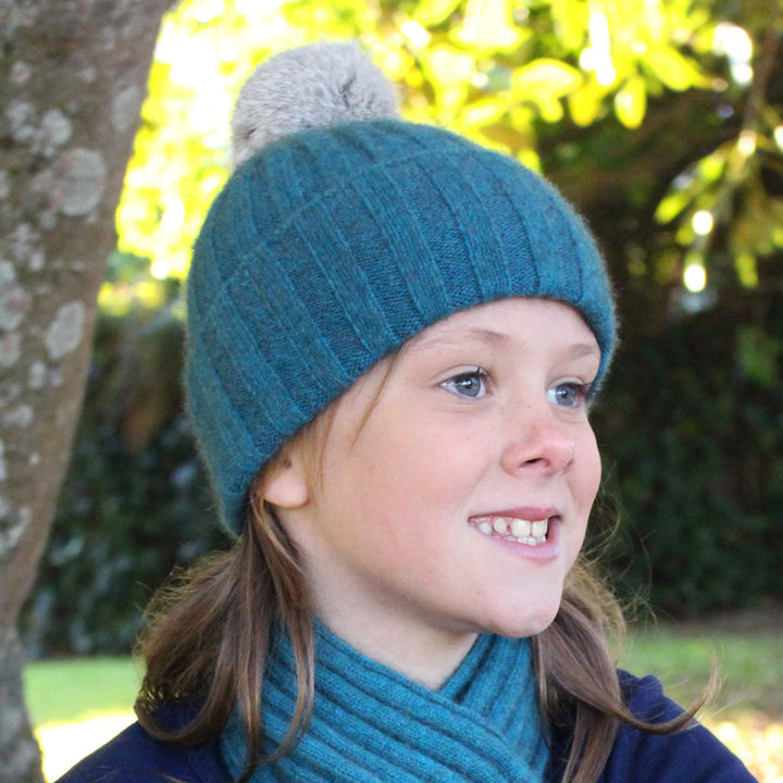 Child's Merino & Possum Cottontail Beanie Teal