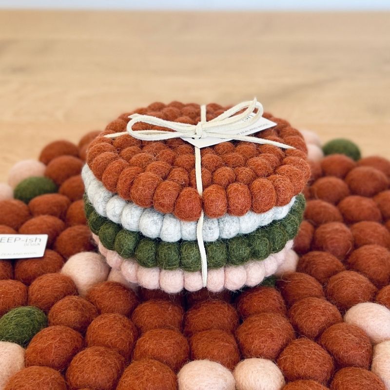 Felt Ball Coasters Earthy Stack
