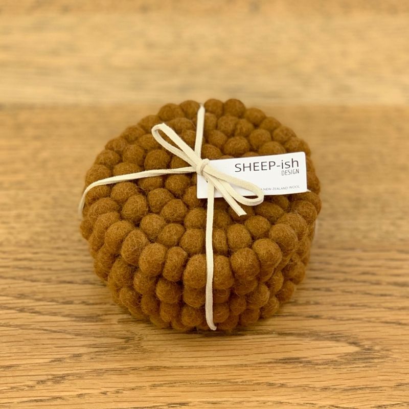Felt Ball Coasters Ochre