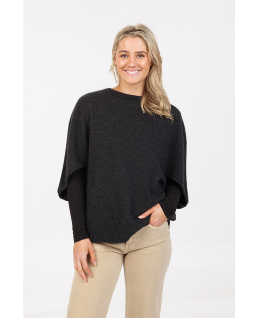 Split Sleeve Poncho Charcoal S-M
