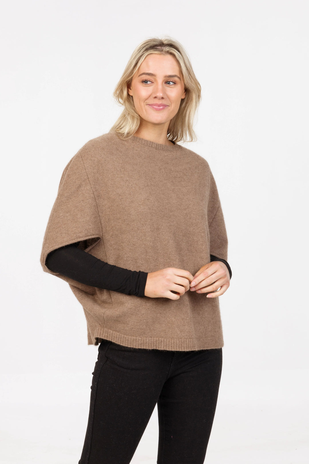 Split Sleeve Poncho Mink S-M