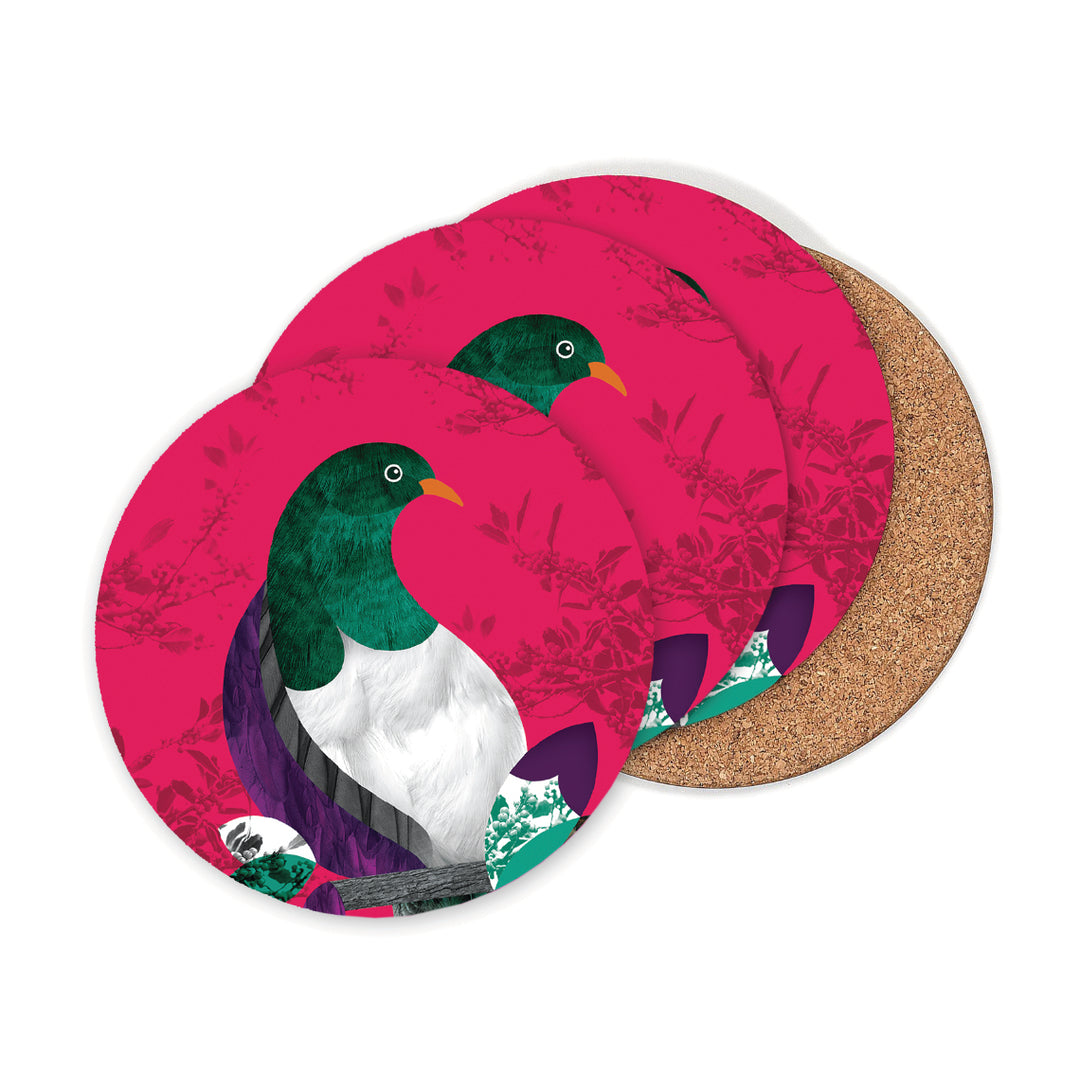 Native Kereru Coasters Set (Red)