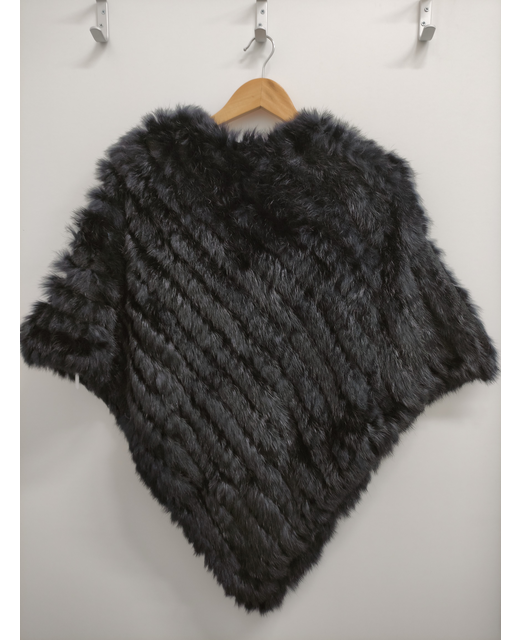 Poncho Rabbit Fur Black Plain