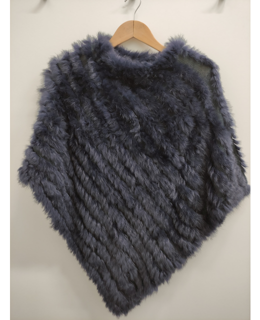 Poncho Rabbit Fur Navy Plain