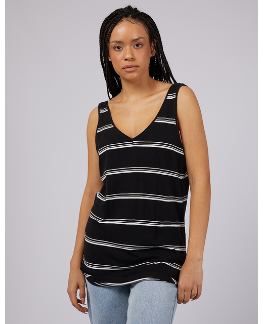 Camilla Tank Black with White Stripe