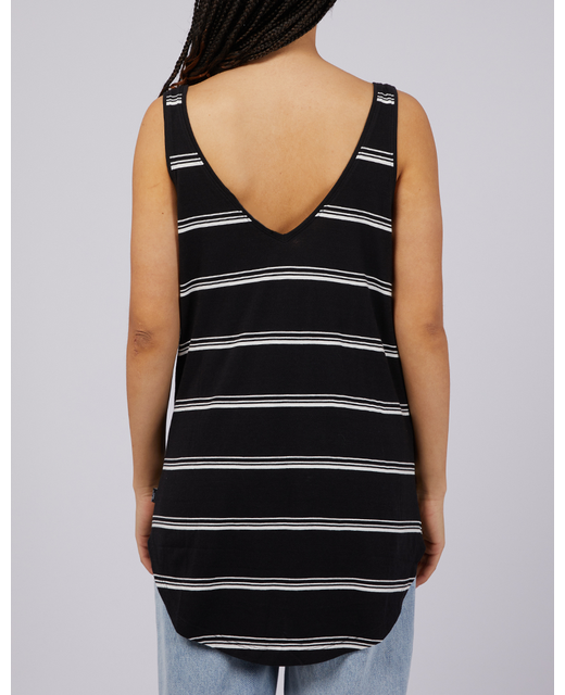 Camilla Tank Black with White Stripe