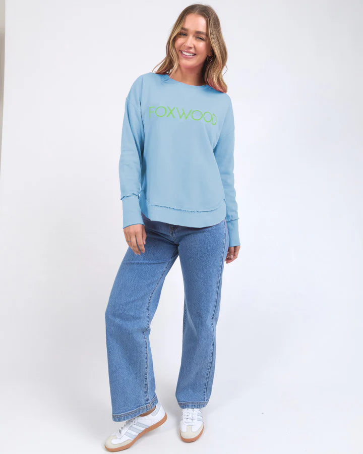 Foxwood | Simplified Metallic Crew - Light Blue with Lime