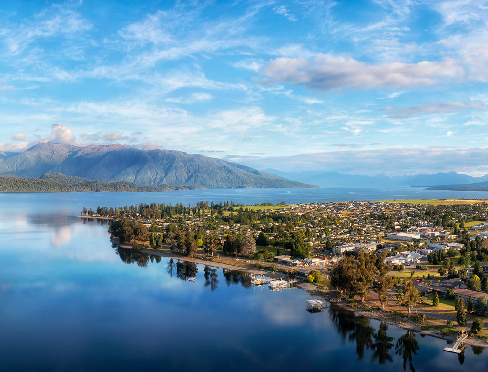 View of Te Anau town with the lake and surrounding mountains