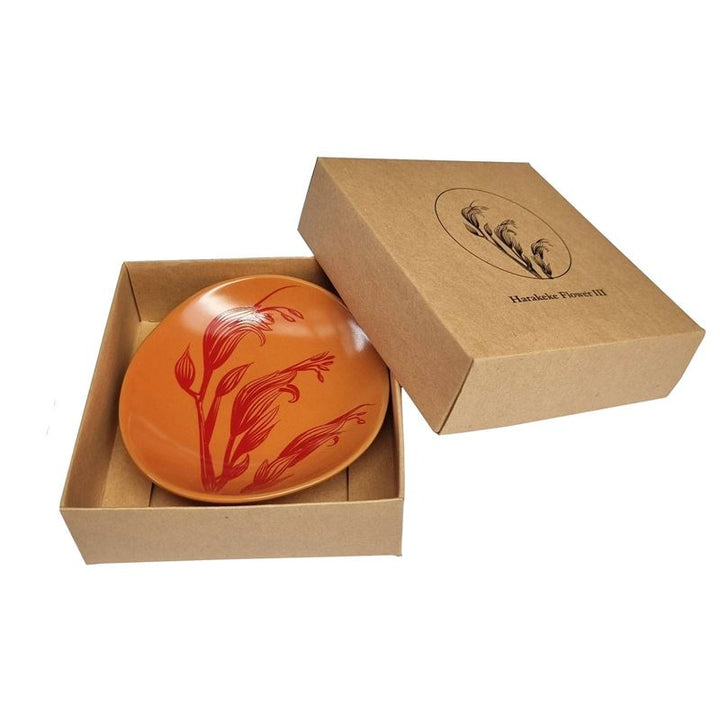 Bowl 10cm Harakeke Flower 3 Red On Orange
