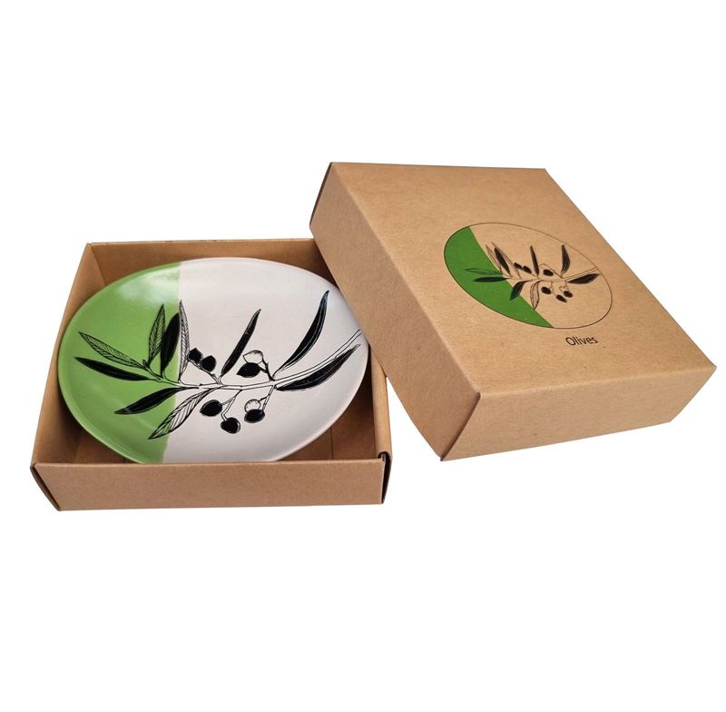 Bowl 10cm Olive Dipped Green on White