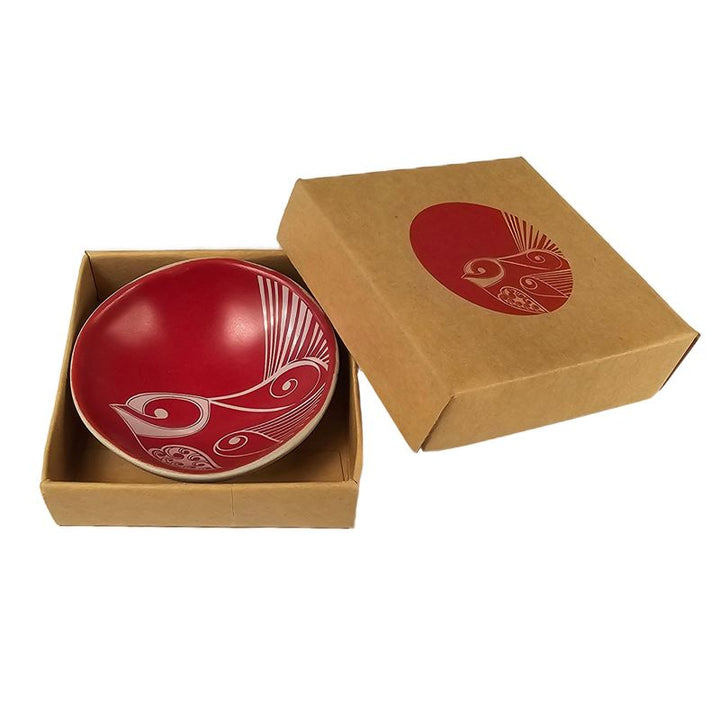 Bowl 7cm Piwakawaka White on Red