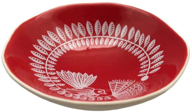 Bowl 7cm White Fantail On Red