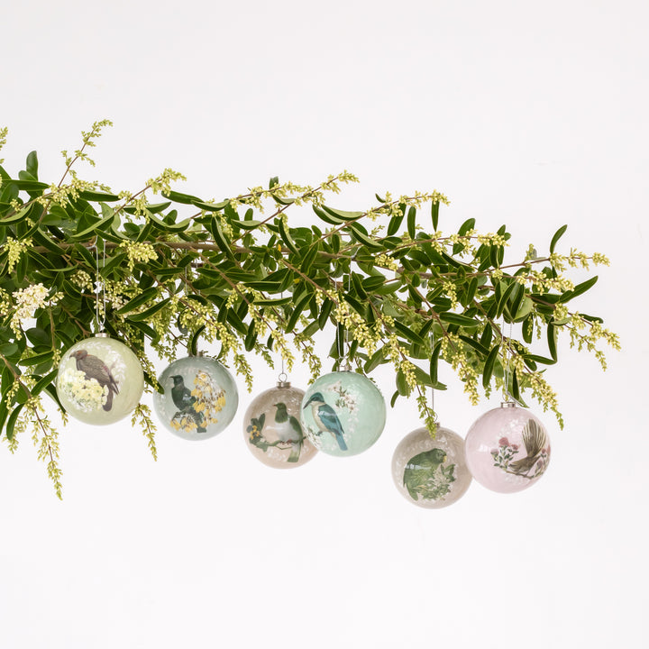 Set of 6 Xmas Baubles - Native Bird
