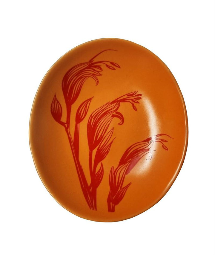 Bowl 10cm Harakeke Flower 3 Red On Orange