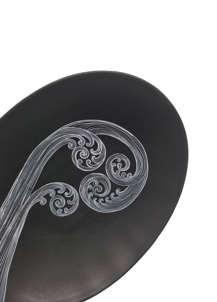 Bowl 24cm Ponga Frond 2 White On Charcoal