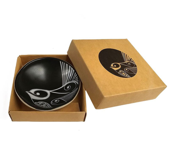 Bowl 7cm Piwakawaka White on Black