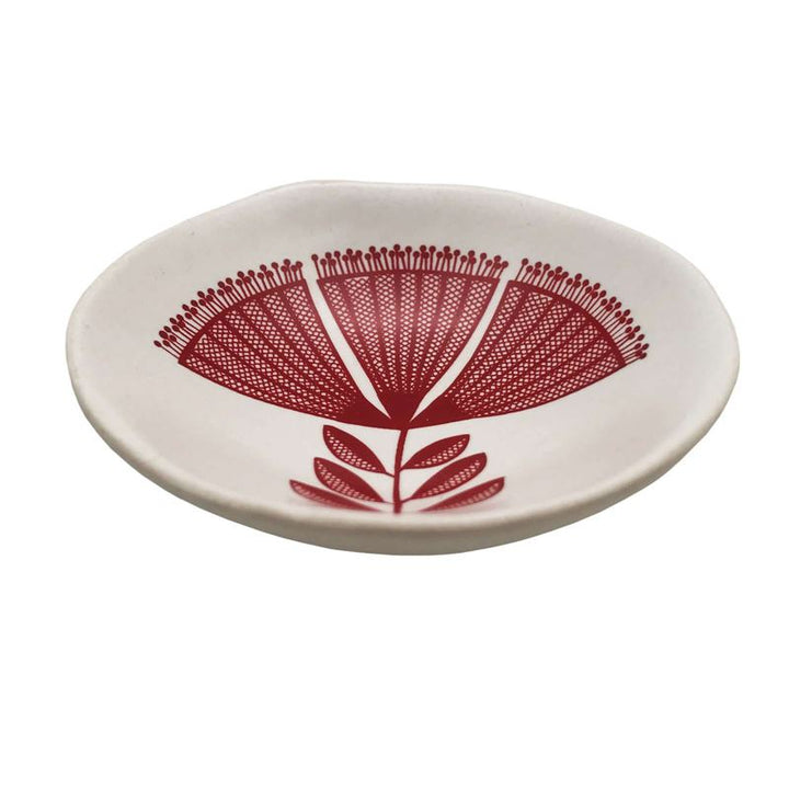 Bowl 7cm Red Pohutukawa Lace On White