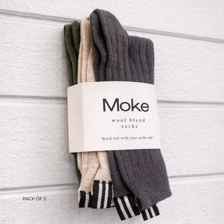 Moke | Lily Wool Blend Socks - Cocoa/Blush/Bonsai