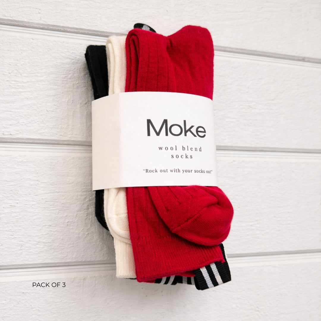Moke | Lily Woold Blend Socks - Black/Cream/Tomatoe