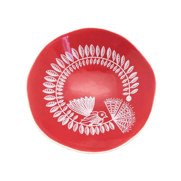 Bowl 7cm White Fantail On Red