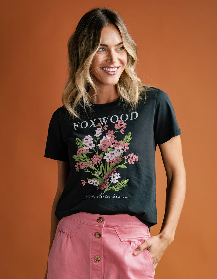 Foxwood | Flowers Tee - Washed Black