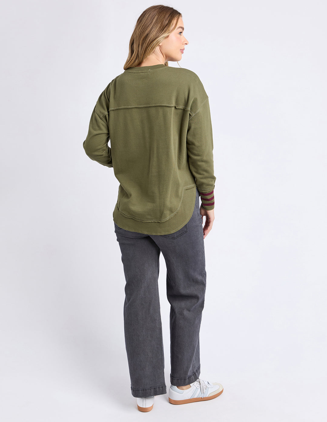 Foxwood | Alex Stripe Cuff Crew - Winter Moss