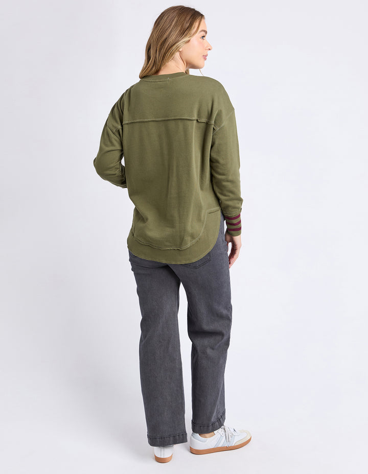 Foxwood | Alex Stripe Cuff Crew - Winter Moss