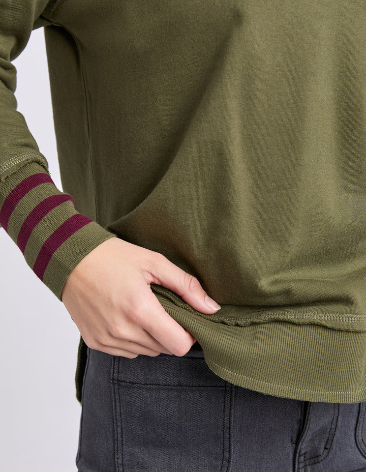 Foxwood | Alex Stripe Cuff Crew - Winter Moss