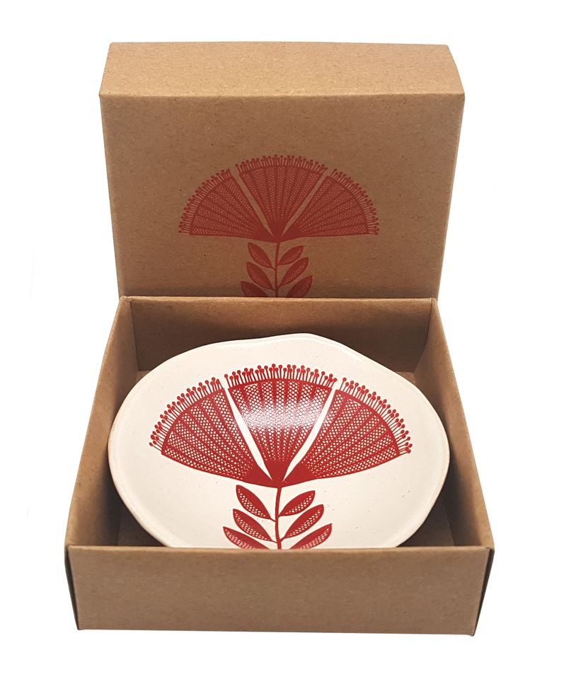 Bowl 7cm Red Pohutukawa Lace On White