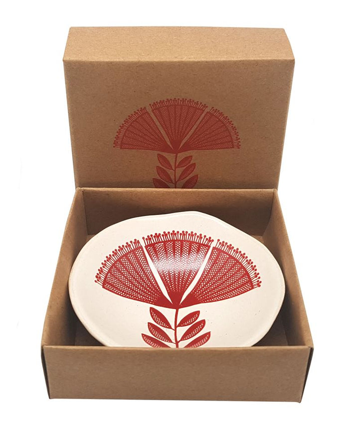 Bowl 7cm Red Pohutukawa Lace On White