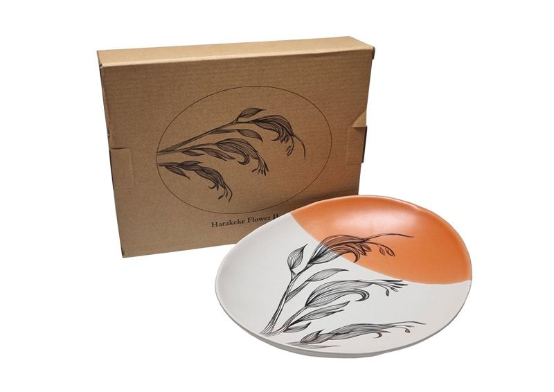 Bowl 24cm Harakeke Flower 2 Orange Dipped