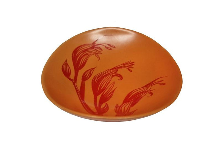 Bowl 10cm Harakeke Flower 3 Red On Orange