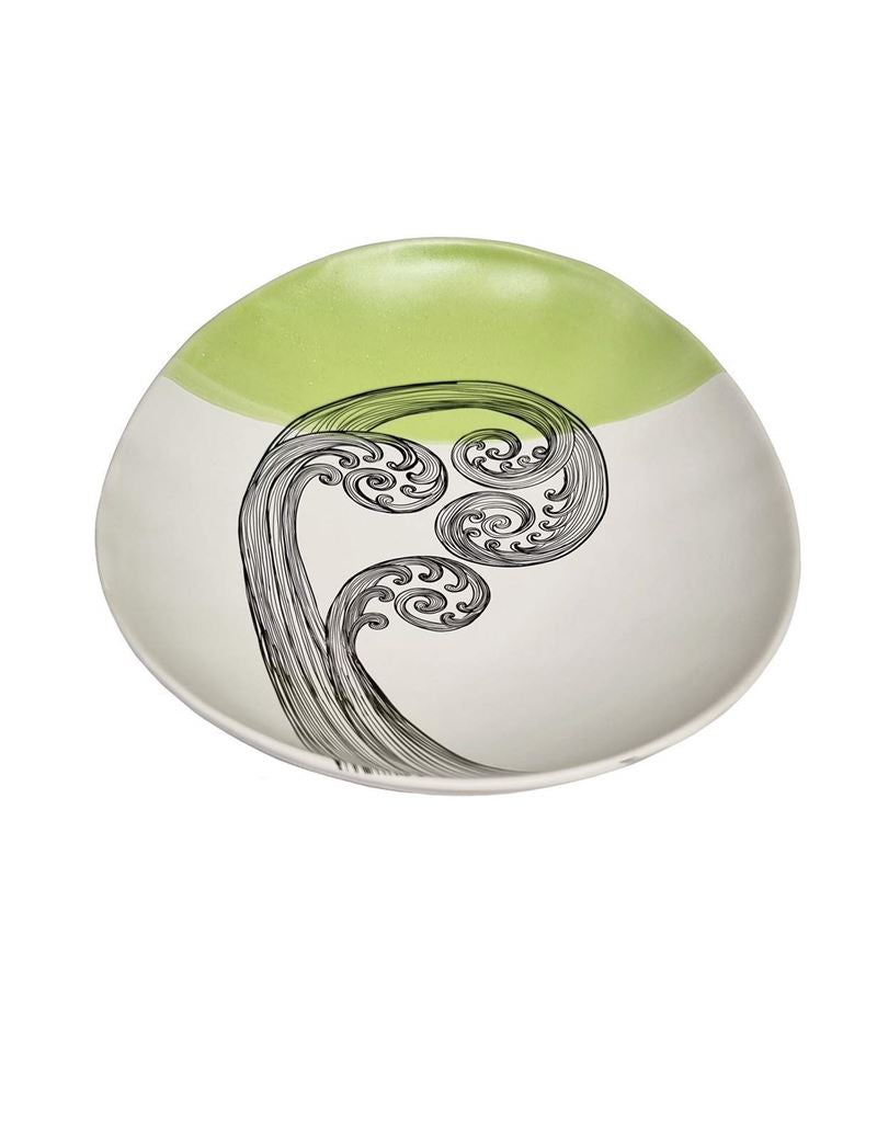 Bowl 24cm Ponga Frond 3 Green Dipped