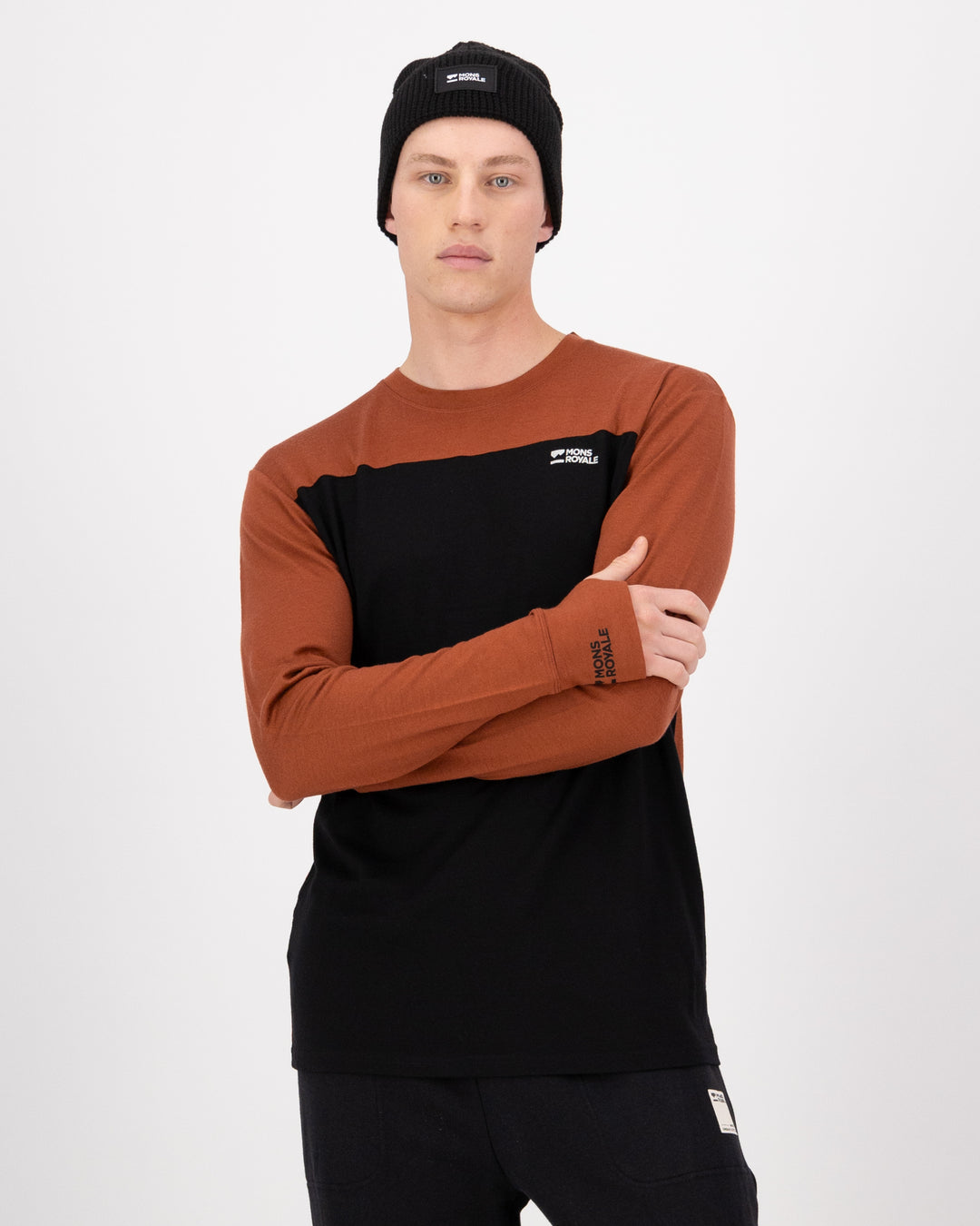 Mons Royale | Men's Yotei Merino L/S - Sienna/Black