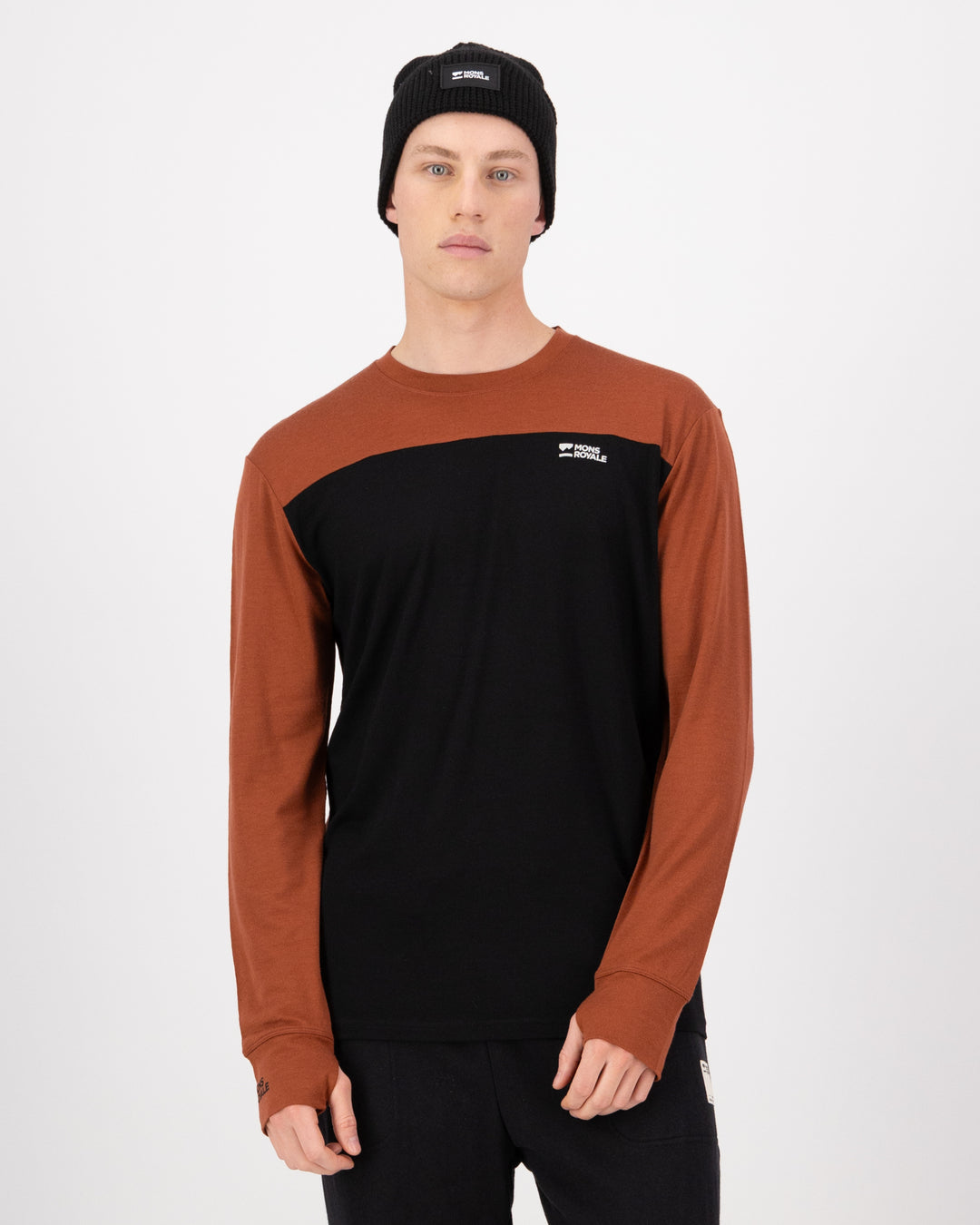 Mons Royale | Men's Yotei Merino L/S - Sienna/Black