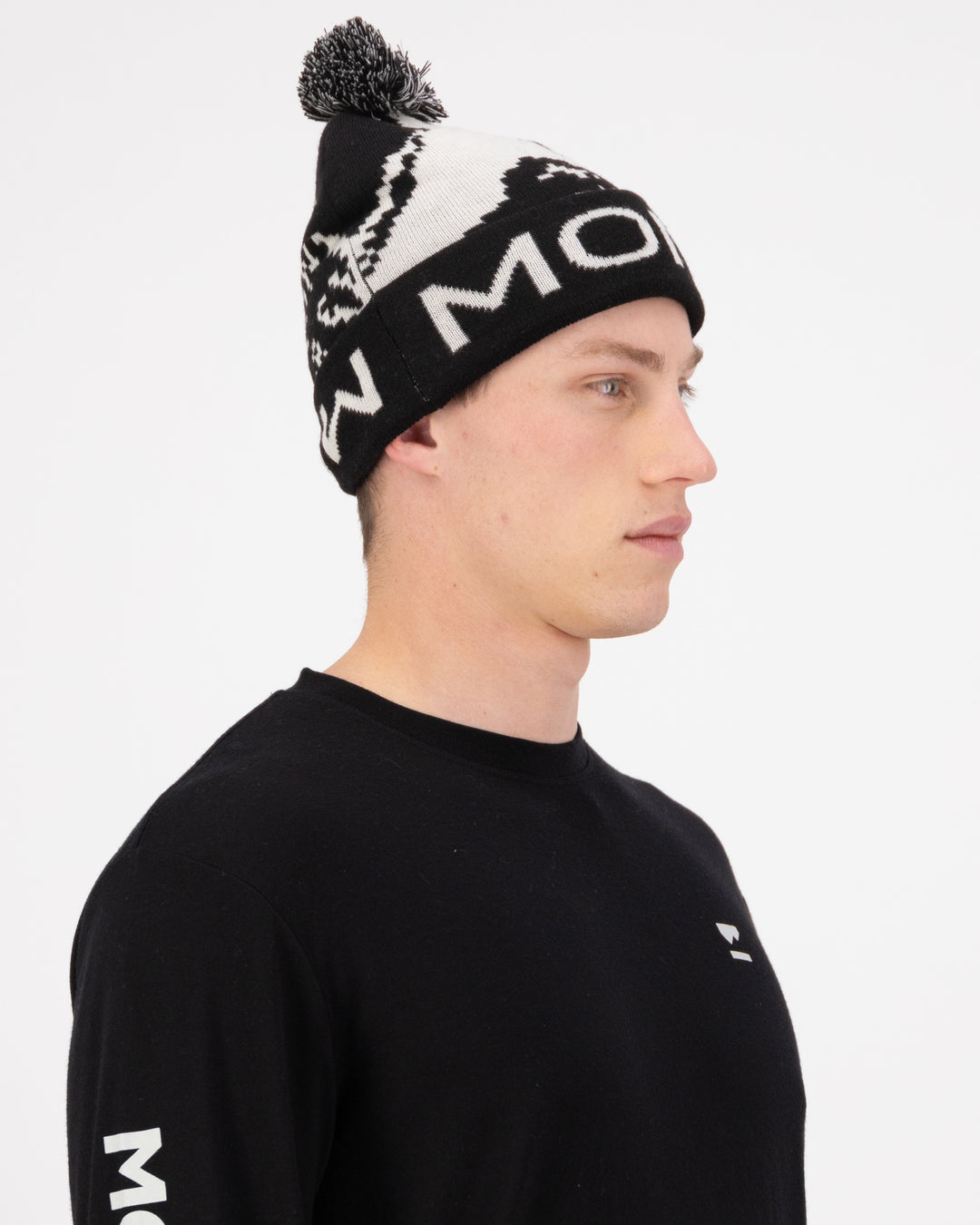 Mons Royale | Unisex Mtn Pixel Merino Pom Pom Beanie - Black/White