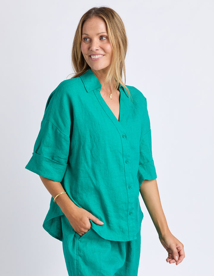 Linen Holiday Shirt - Irish Green