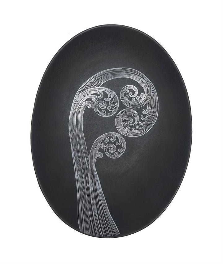 Bowl 24cm Ponga Frond 2 White On Charcoal