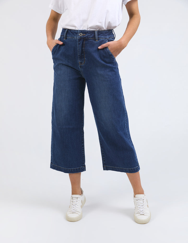 Elm | Sidney Cropped Wide Leg Jean - Dark Blue Wash