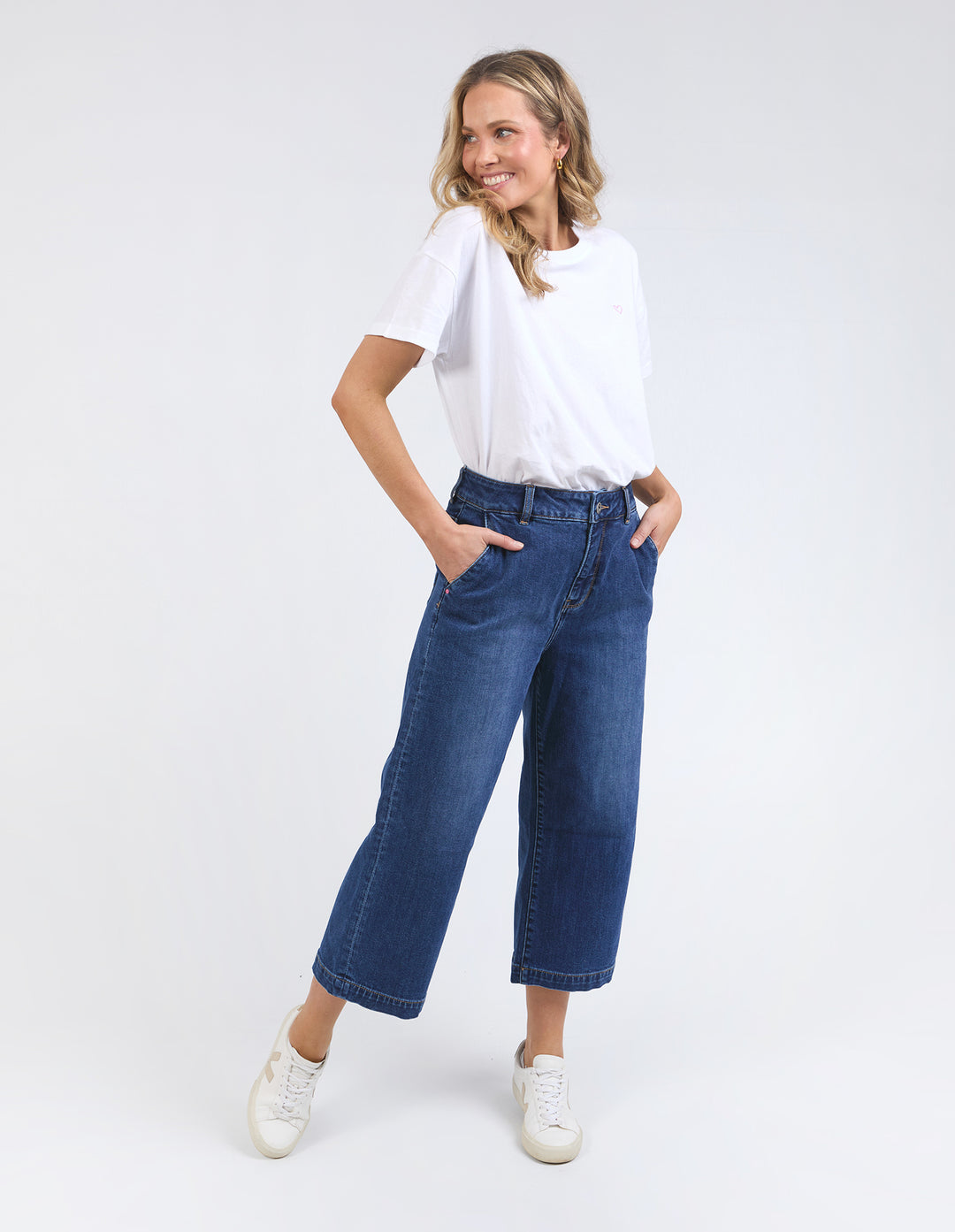 Elm | Sidney Cropped Wide Leg Jean - Dark Blue Wash