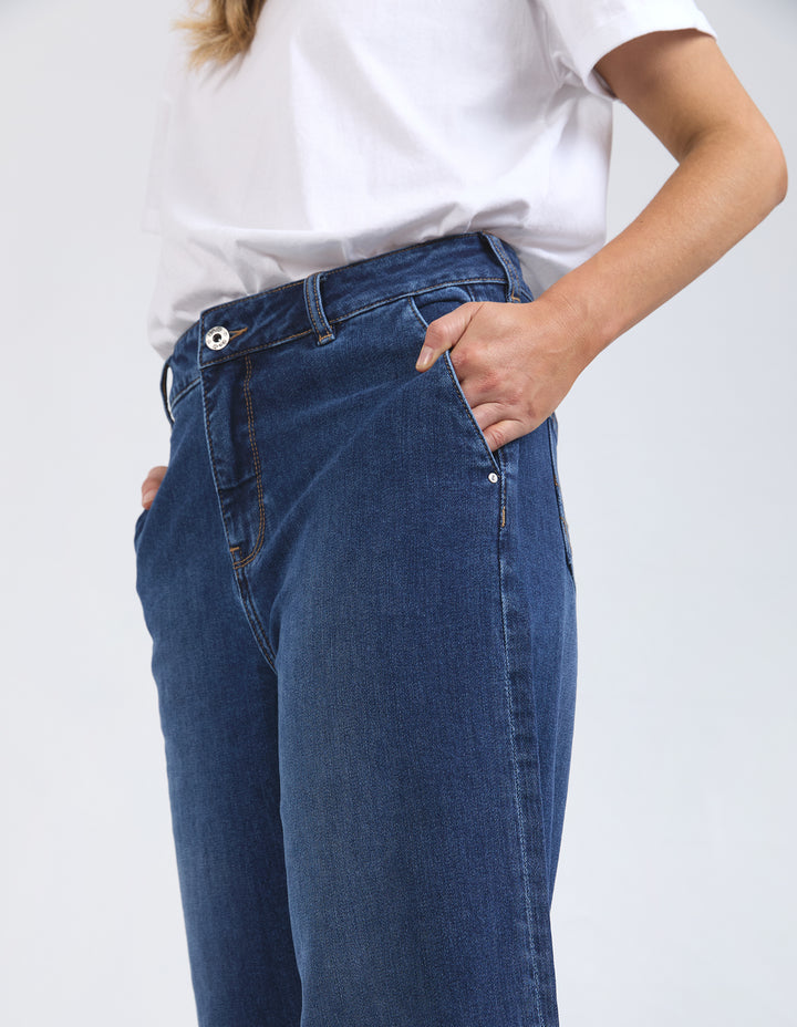 Elm | Sidney Cropped Wide Leg Jean - Dark Blue Wash