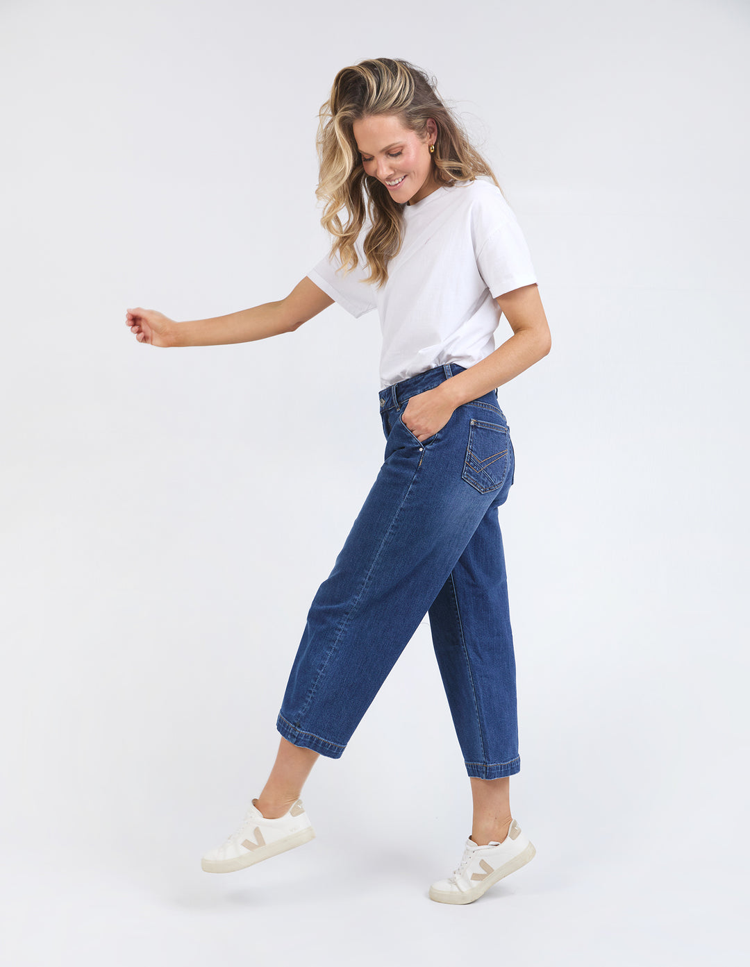 Elm | Sidney Cropped Wide Leg Jean - Dark Blue Wash