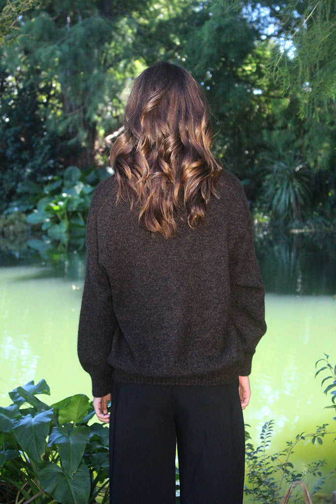 Cavern V Neck Jumper - Brown Marl