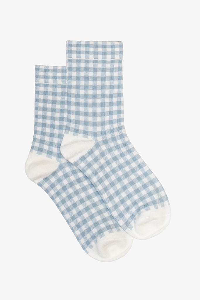 Antler Blue Gingham Sock blue and white check front view